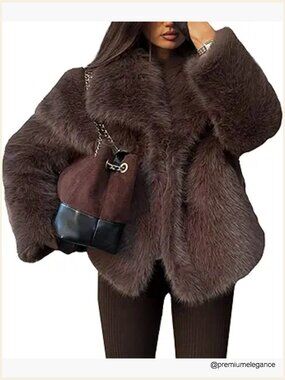 Faux Fur Coat Fluffy Lapel Long Sleeve Open Front Winter Jacket Shaggy Short
